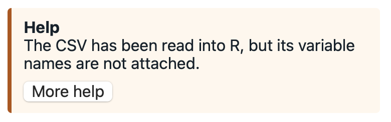 A close-up of Mini R's plain-language Help feedback