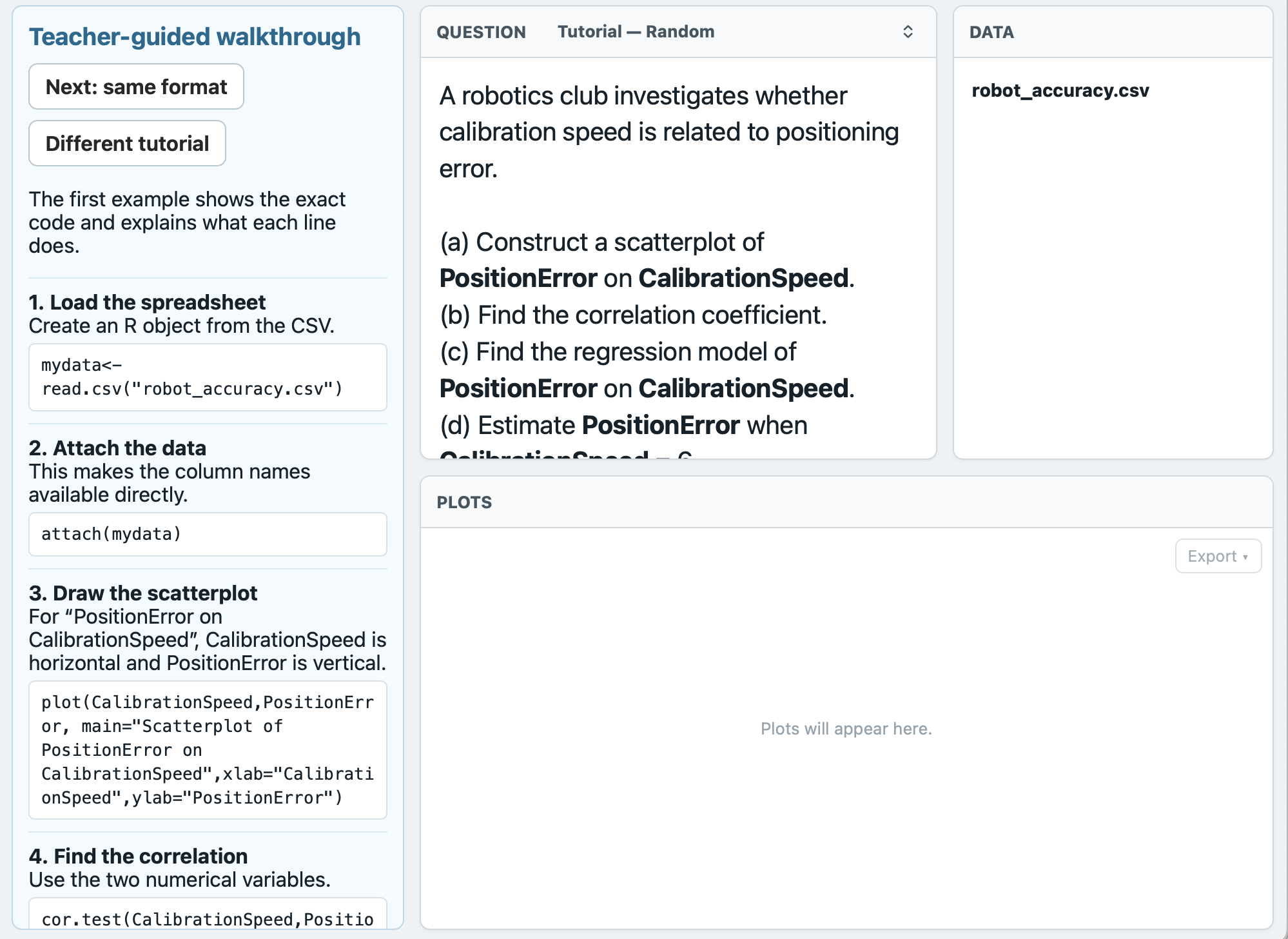 Mini R Teacher-guided Tutorial with detailed guidance beside the question