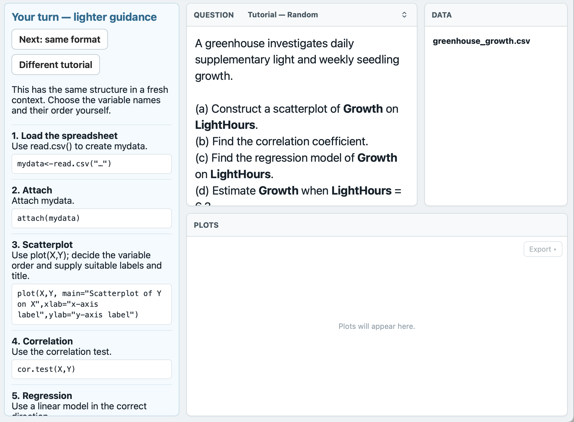 A later Mini R Tutorial question with reduced, scaffolded guidance