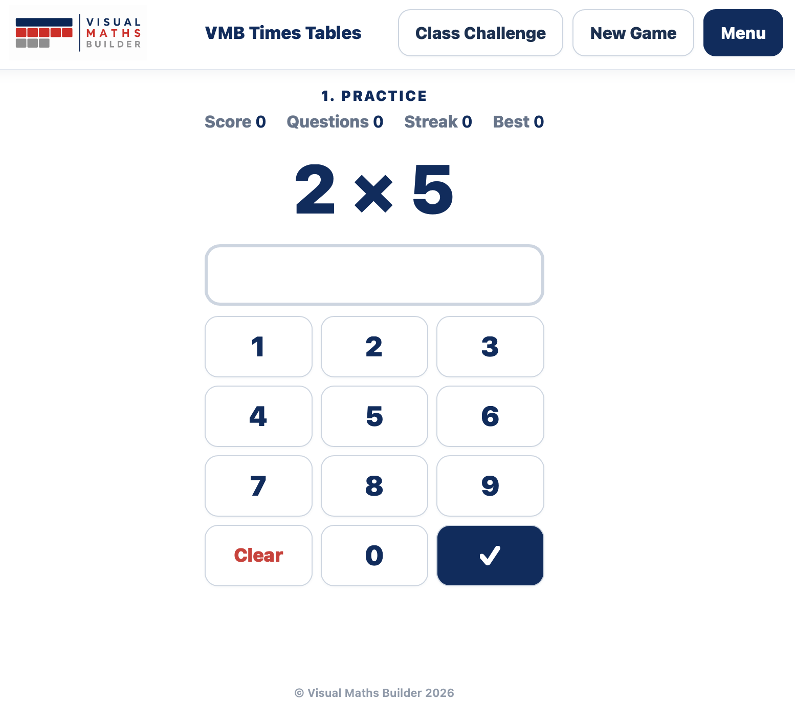 Visual Maths Builder Times Tables practice
